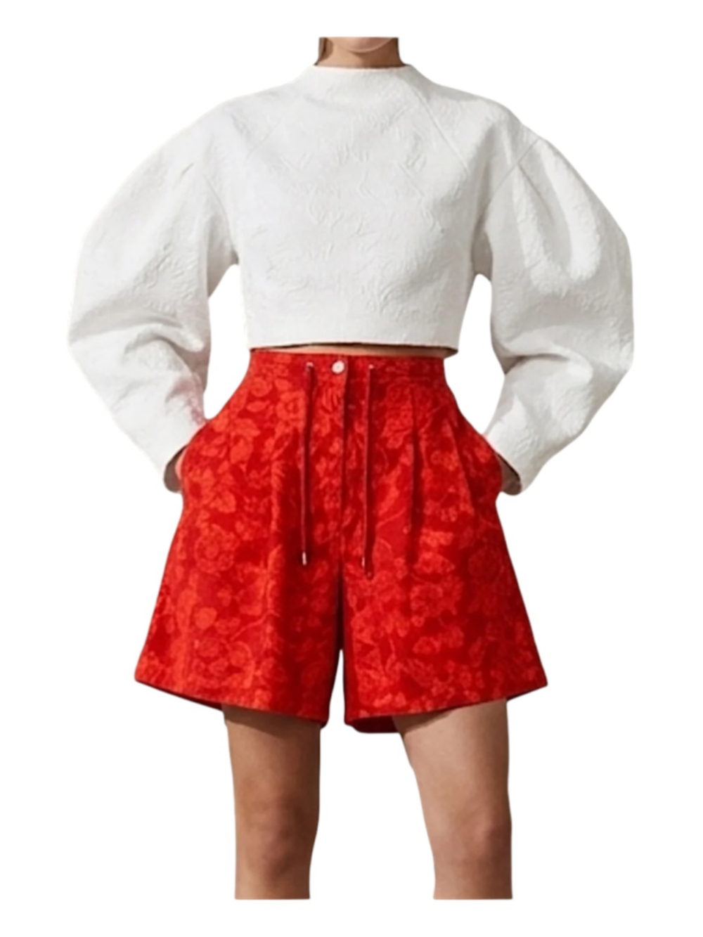 Vintage 90s Lauren Ralph Lauren red floral print mid thigh cotton shorts 6 - Picture 2 of 10